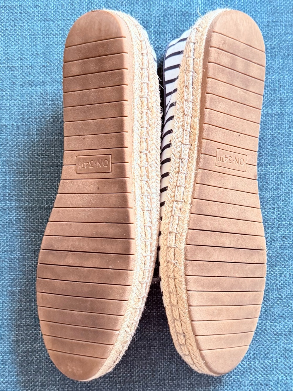 Striped Navy and White Slip-On Espadrilles with Crystal Bow - Picture 4 of 5